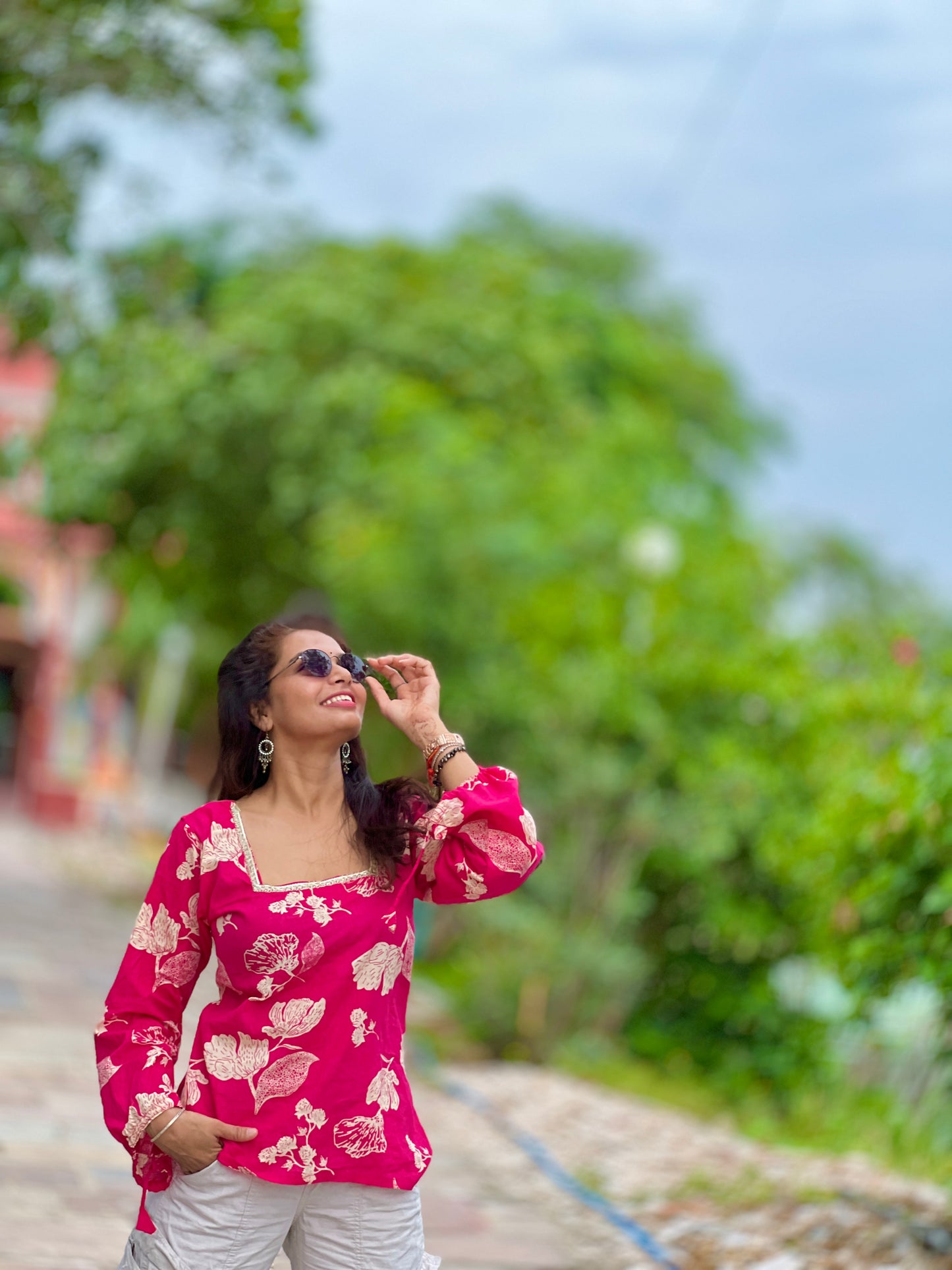floral pink kurti
