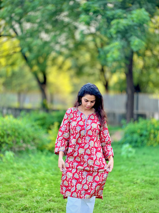 Red Gorgeous floral Kurti