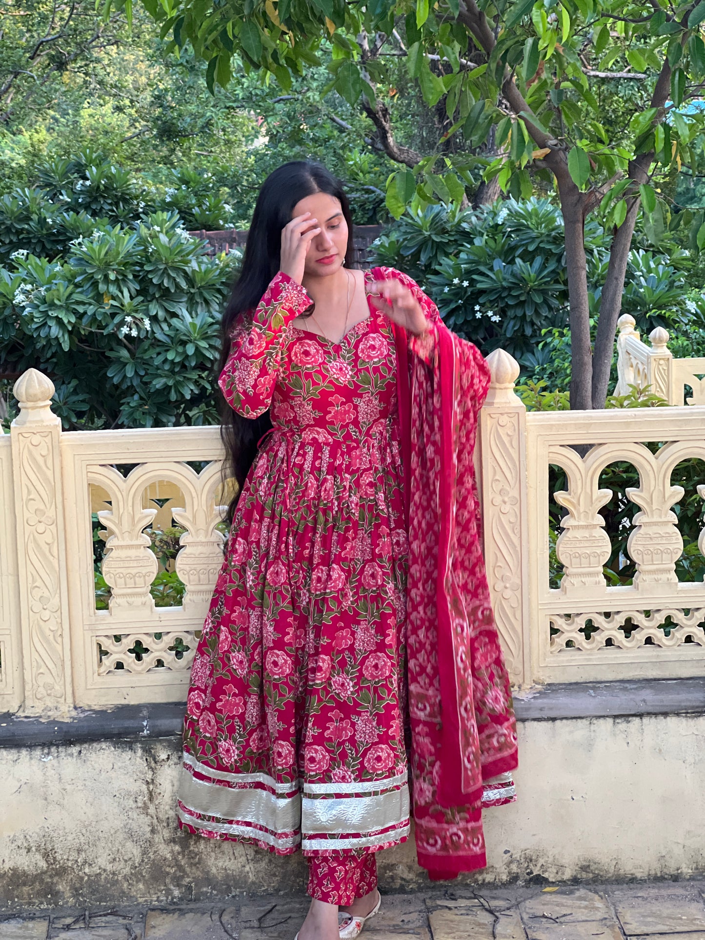 Pink Flower Anarkali Kurti