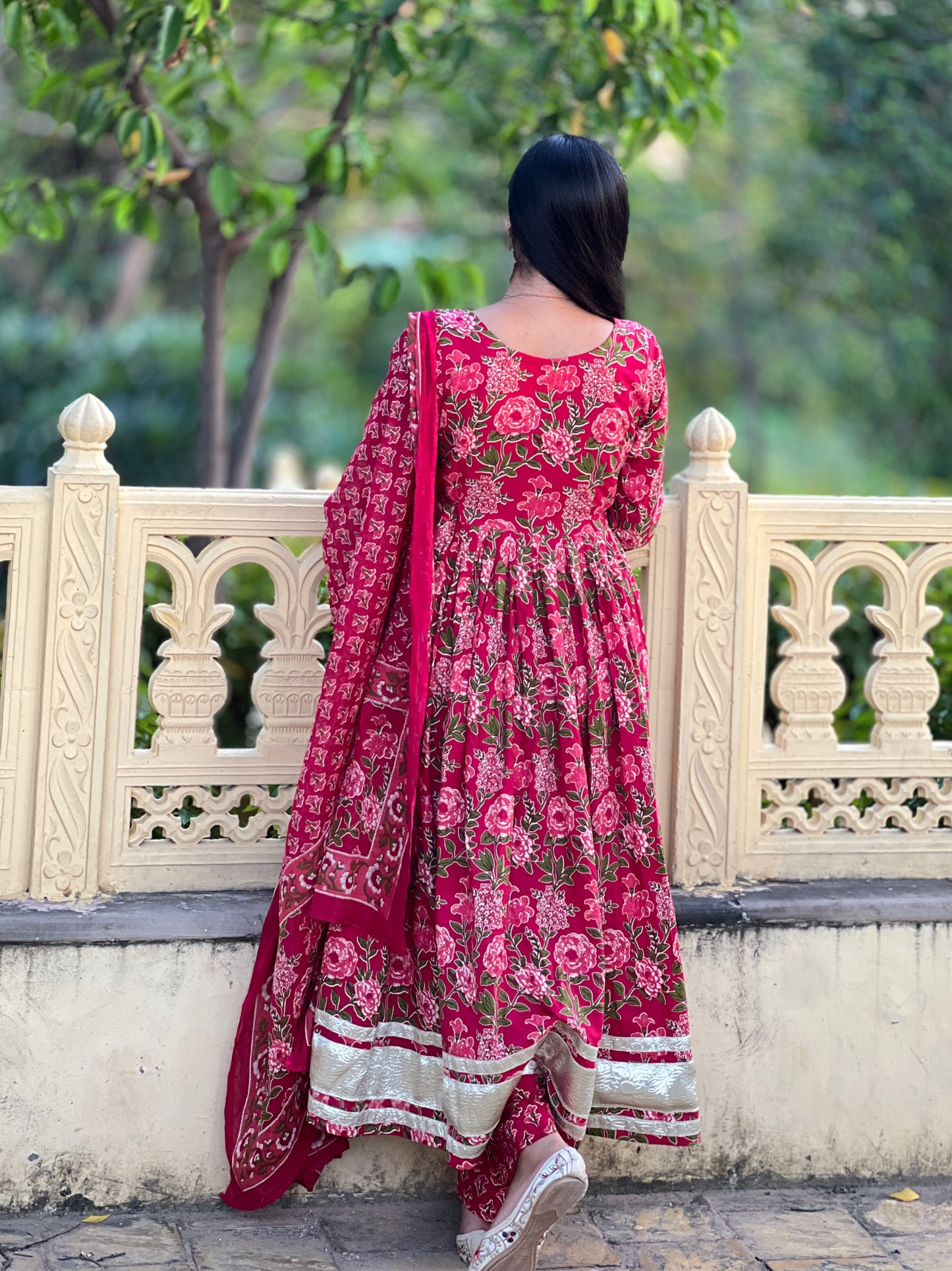 Pink Flower Anarkali Kurti