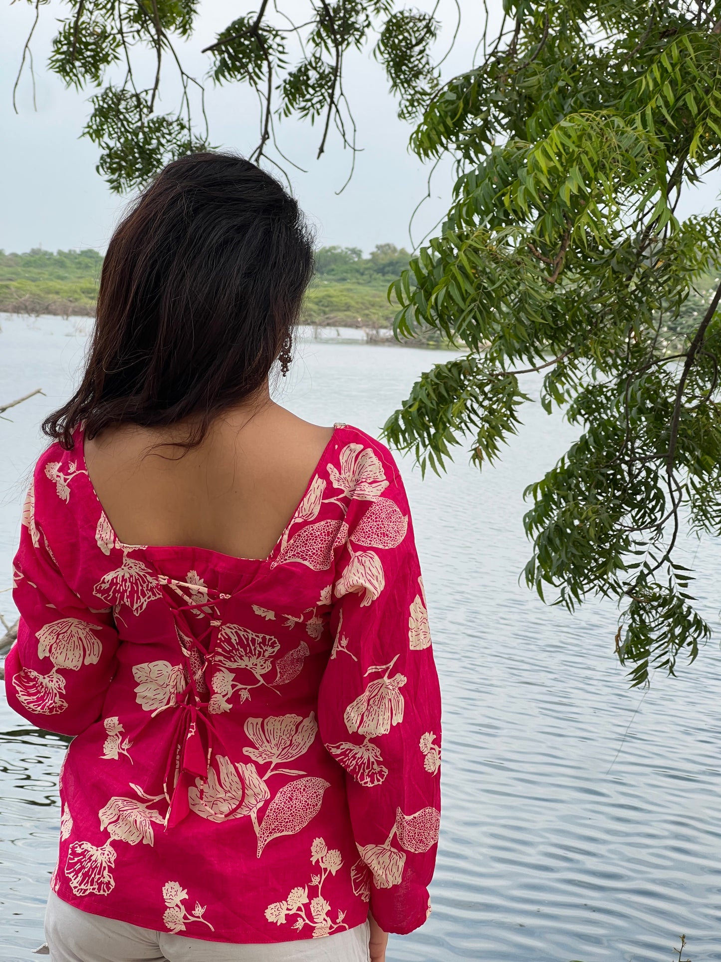 floral pink kurti
