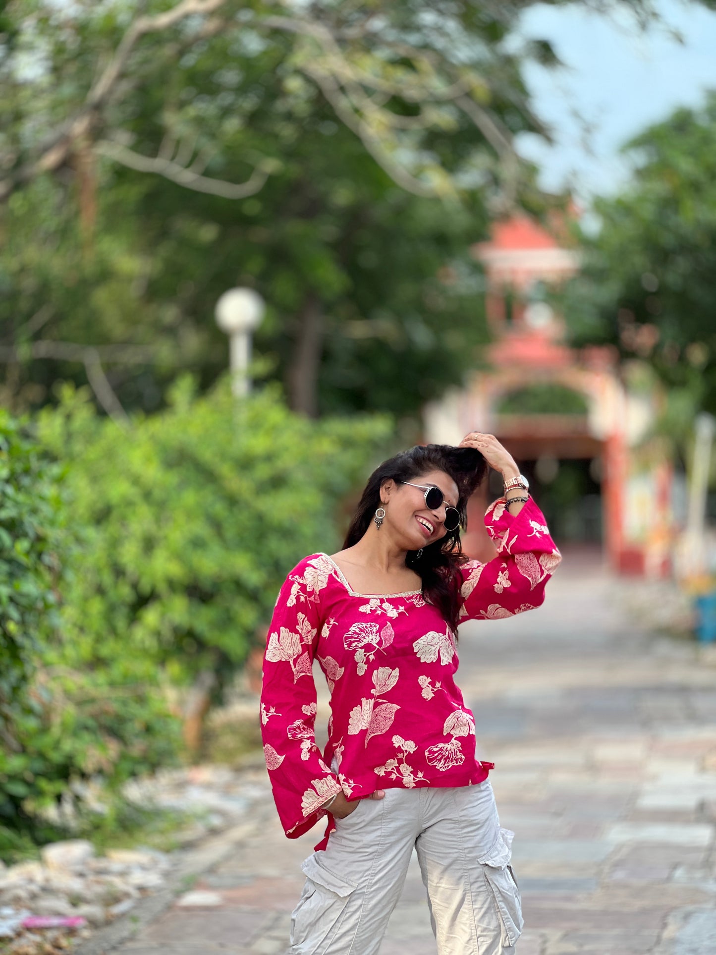 floral pink kurti