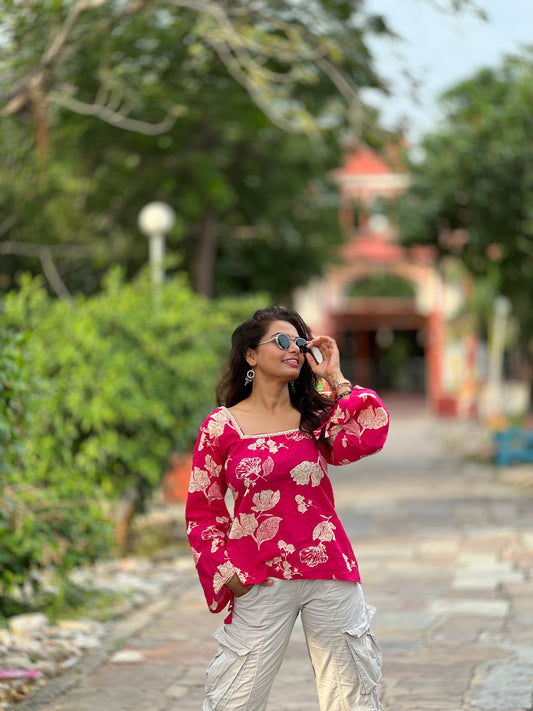 floral pink kurti