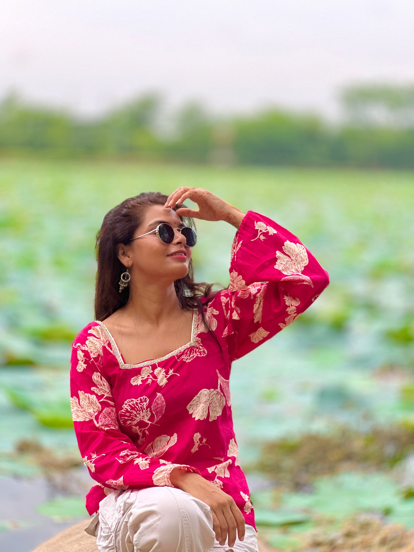 floral pink kurti