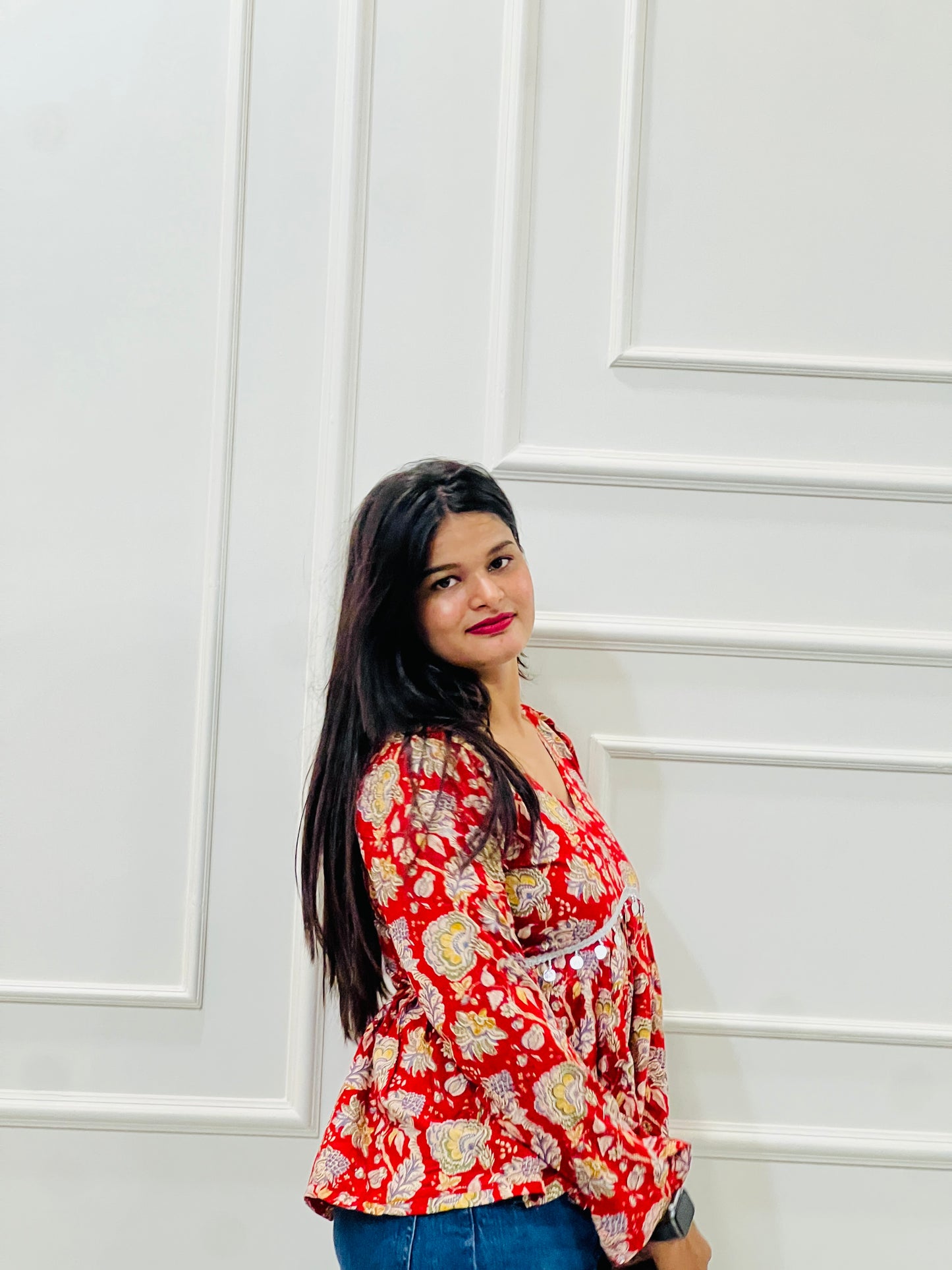 Red floral Anarkali kurta