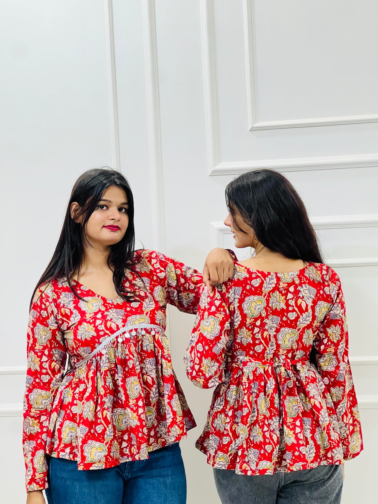 Red floral Anarkali kurta