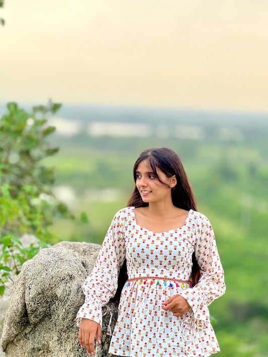 White gorgeous floral kurti in style