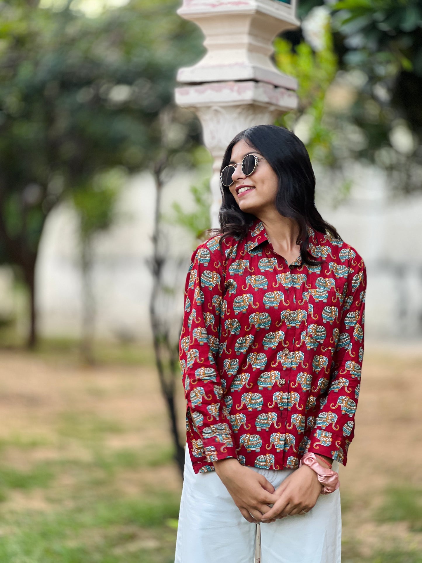 Red Elephant Pattern full sleeve shirt