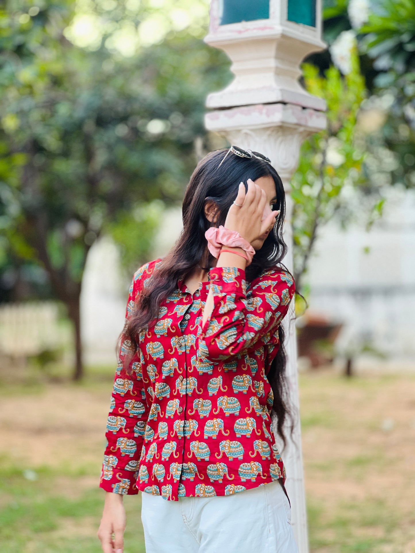 Red Elephant Pattern full sleeve shirt