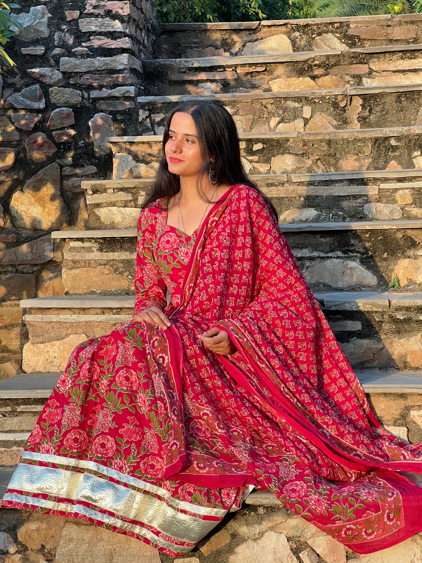 Pink Flower Anarkali Kurti