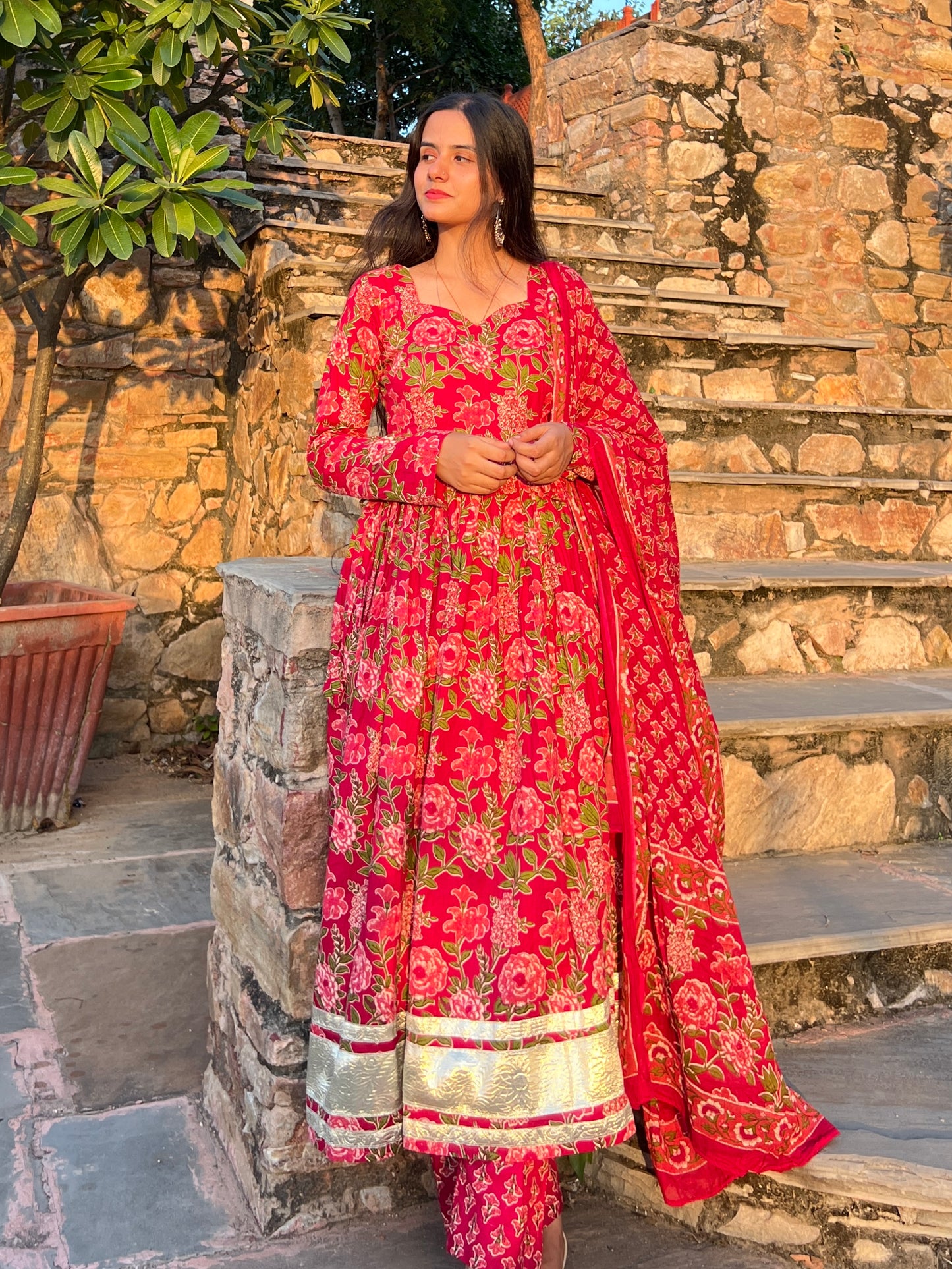 Pink Flower Anarkali Kurti