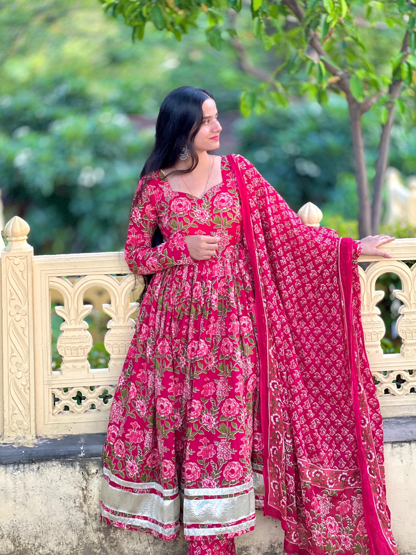 Pink Flower Anarkali Kurti