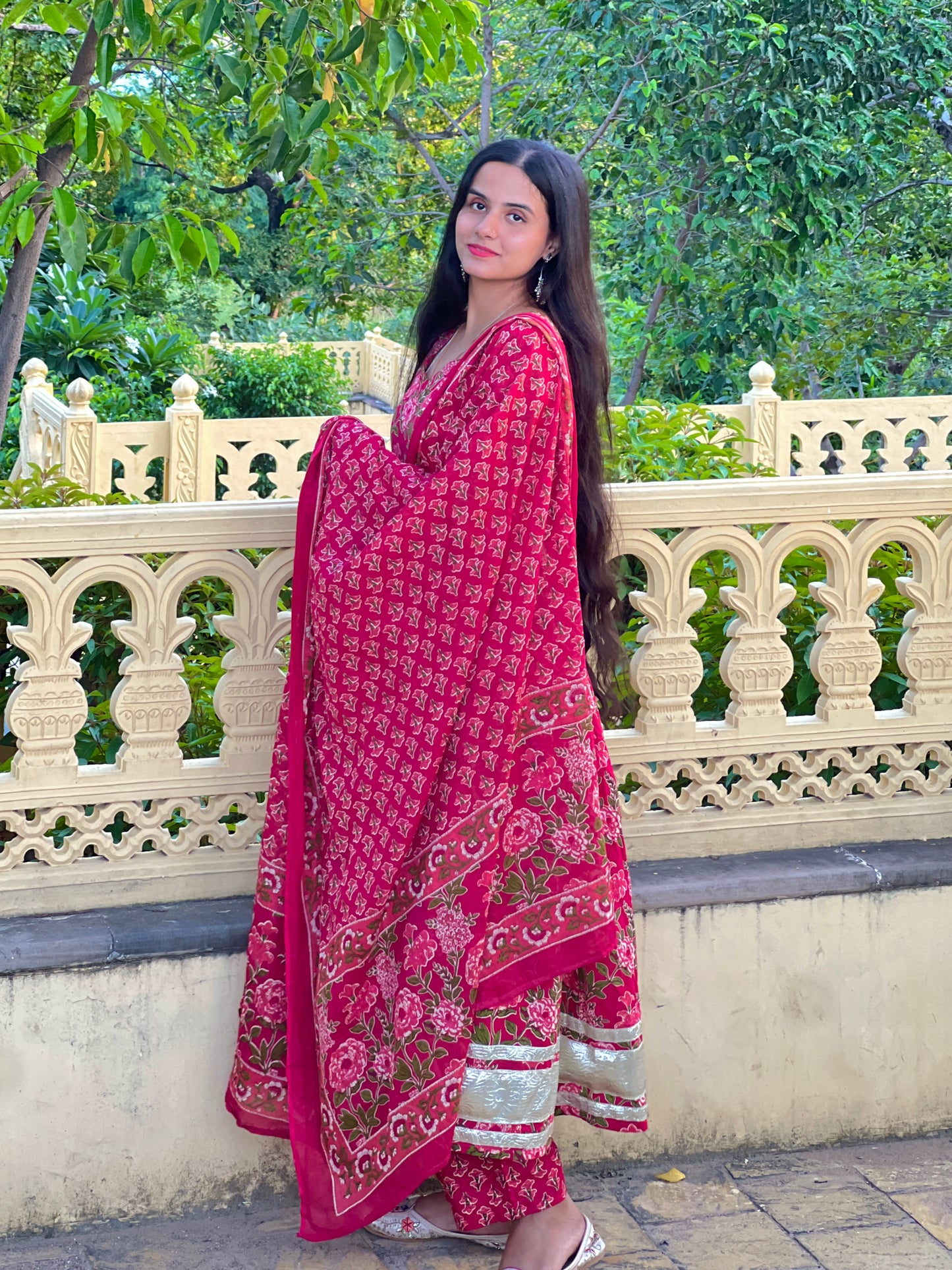 Pink Flower Anarkali Kurti