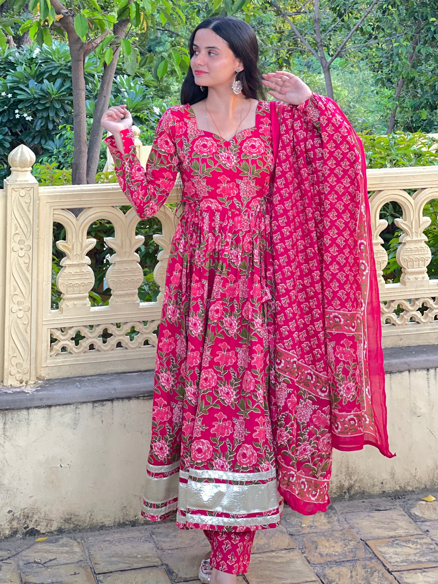 Pink Flower Anarkali Kurti