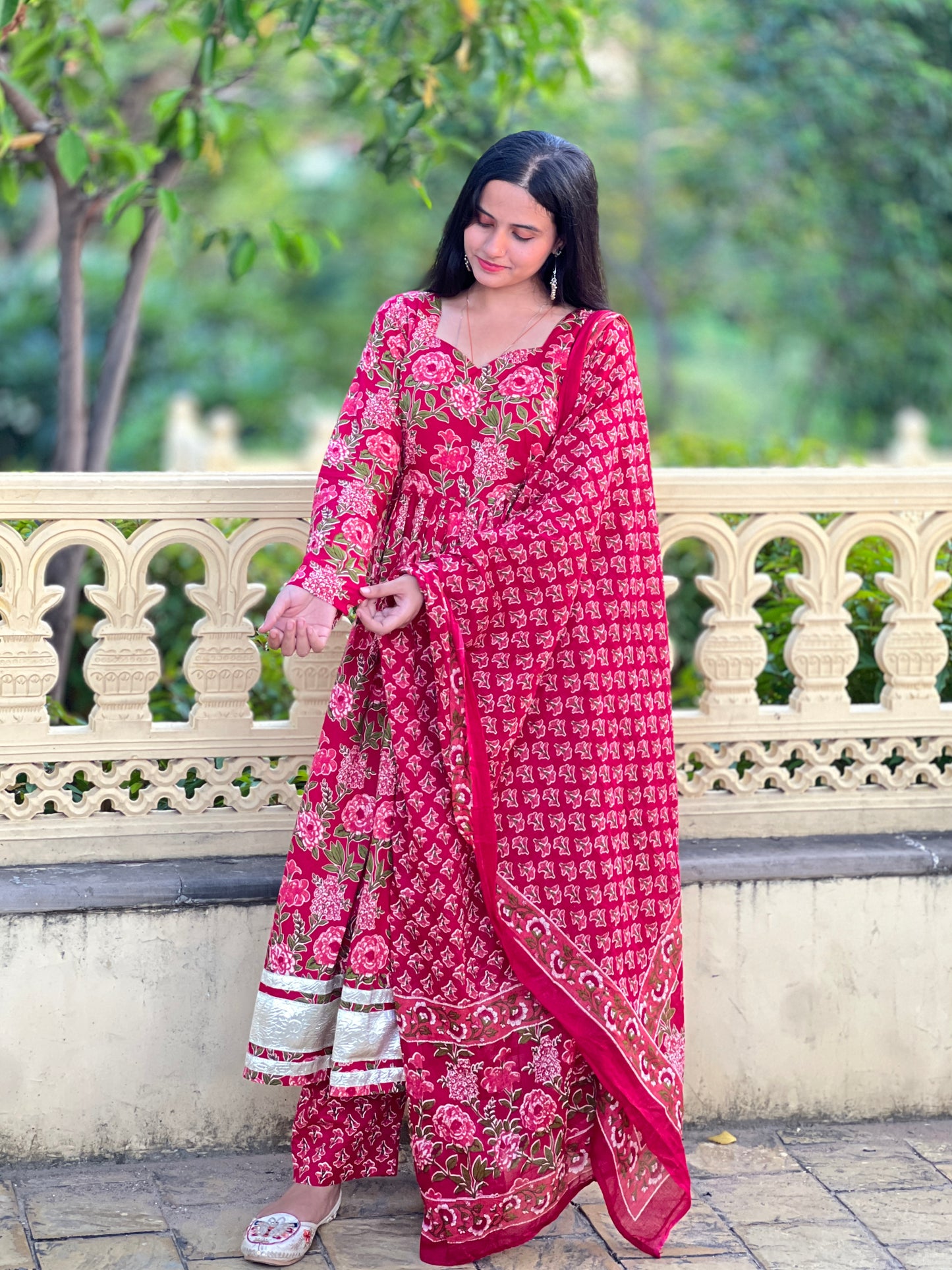 Pink Flower Anarkali Kurti