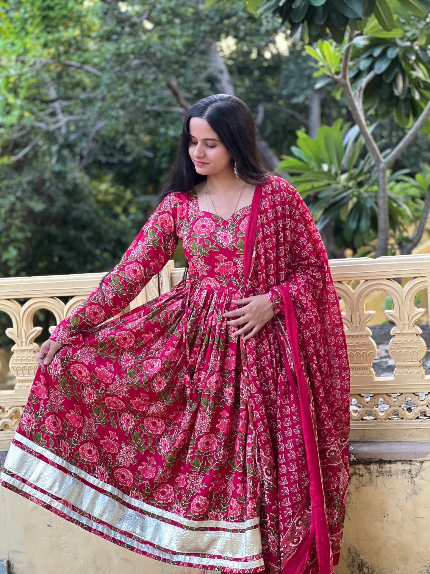 Pink Flower Anarkali Kurti