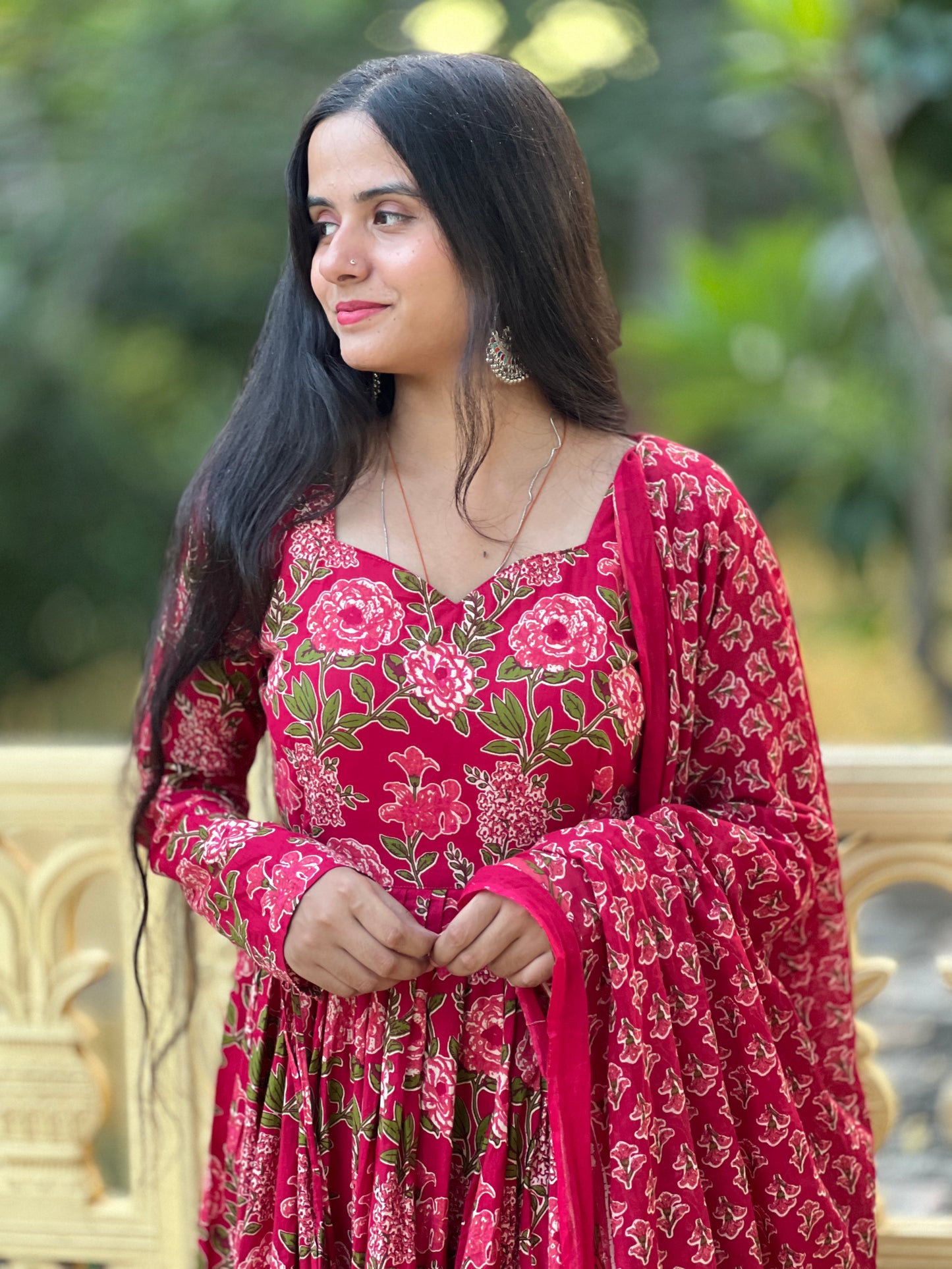 Pink Flower Anarkali Kurti