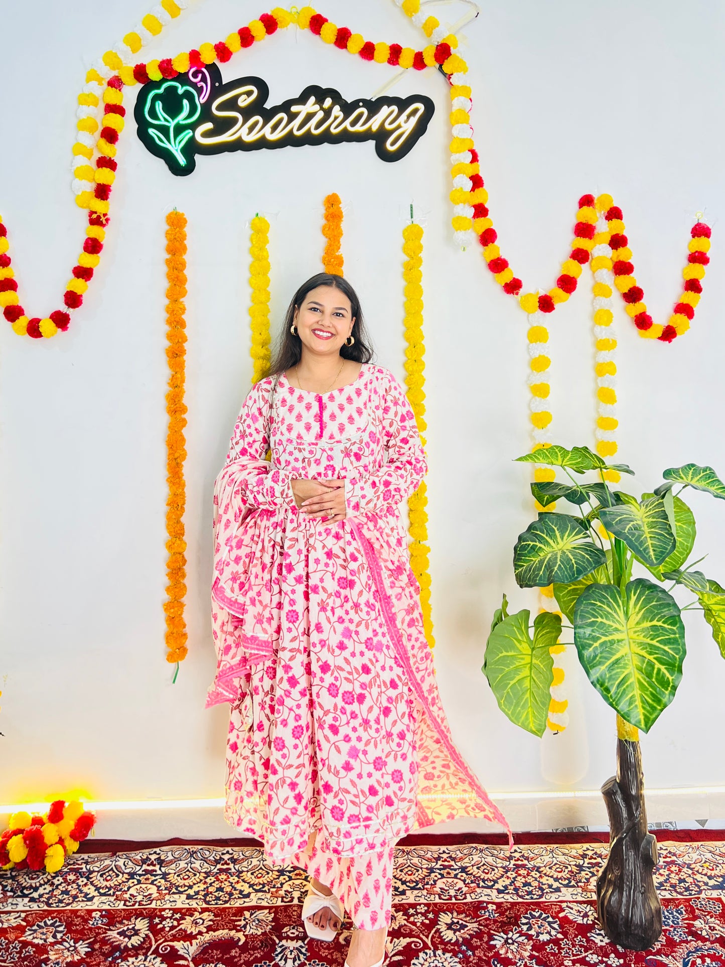 Pink Festive Floral Suit